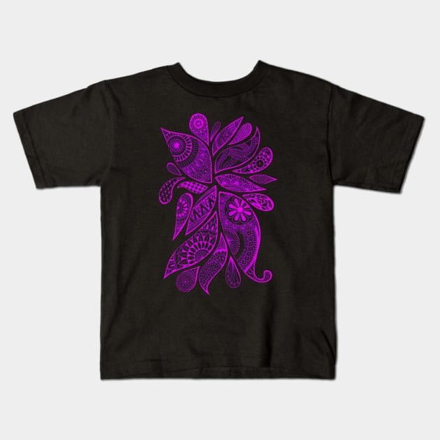 Abstract Zentangle Swirls Design (pink on black) Kids T-Shirt by calenbundalas